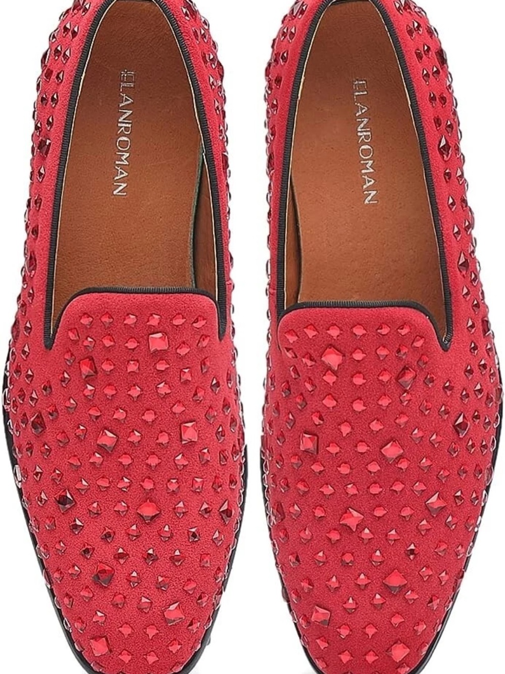 Ianromán Red Studded Suede Loafers for Women